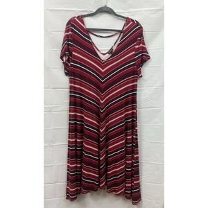 TORRID Dress Womens 2 Plus Size 18/20W Striped Stretch Maroon Short Sleeve‎